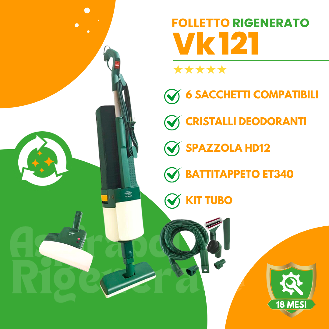 Folletto VK121 con Battitappeto ET340 + Kit Tubo + Sacchetti + Cristalli Deodoranti