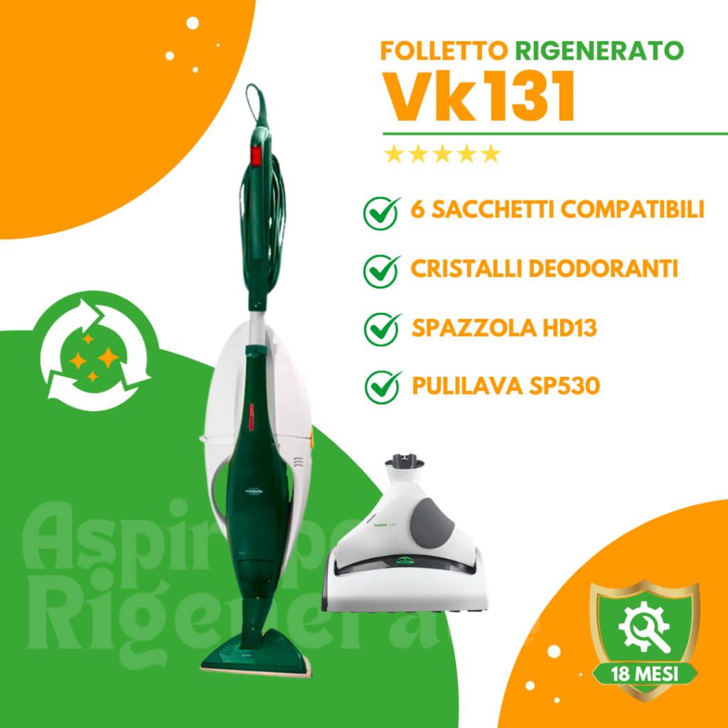Folletto VK131 con Spazzola HD13 + Pulilava SP530 + Sacchetti + Cristalli Deodoranti