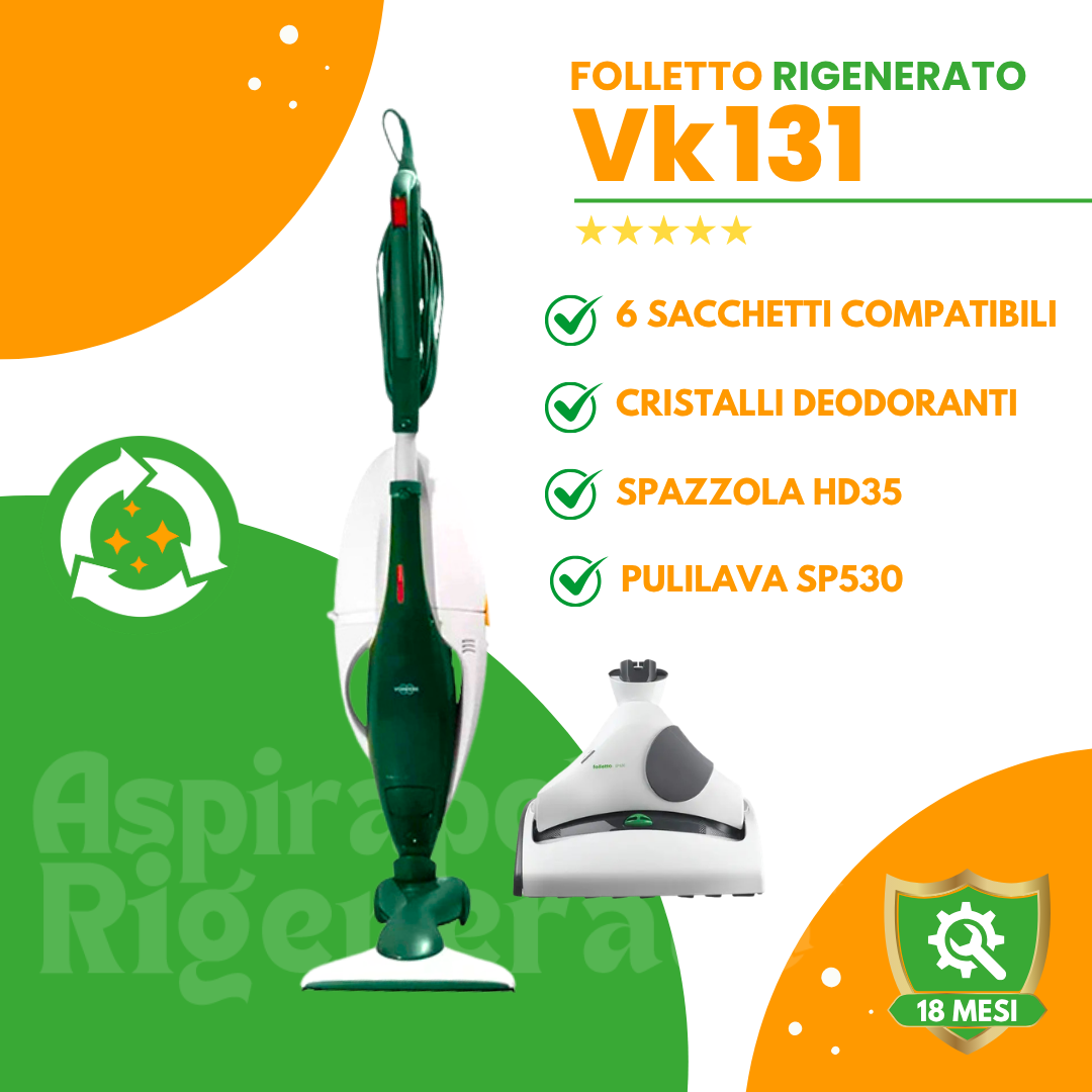 Folletto VK131 con Spazzola HD35 + Pulilava SP530 + Sacchetti + Cristalli Deodoranti