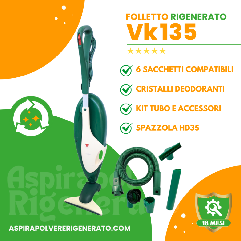 Folletto VK135 con Spazzola HD35 + Kit Tubi + Sacchetti + Cristalli Deodoranti