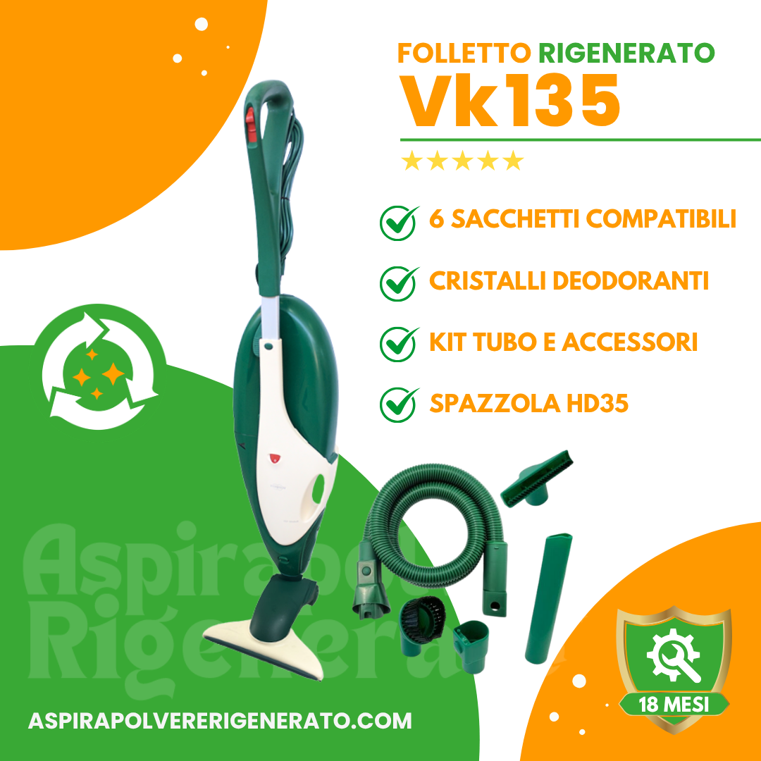 Folletto VK135 con Spazzola HD35 + Kit Tubi + Sacchetti + Cristalli Deodoranti