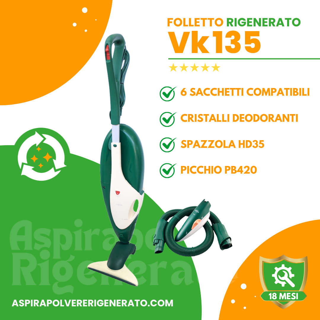Folletto VK135 con Spazzola HD35 + Picchio PB420 + Sacchetti + Cristalli Deodoranti