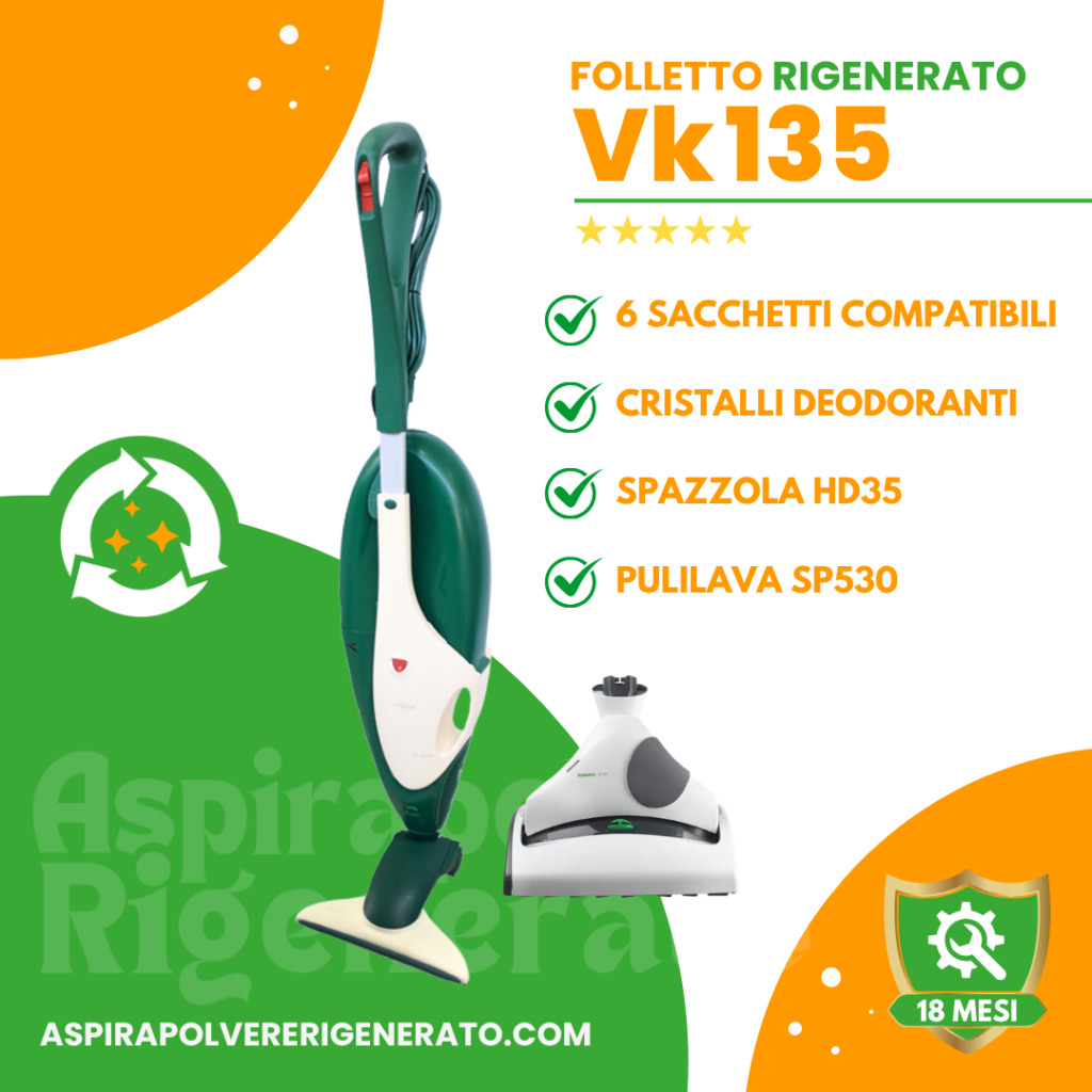 Folletto VK135 con Spazzola HD35 + Pulilava SP530 + Sacchetti + Cristalli Deodoranti