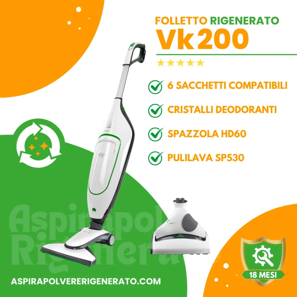 Folletto VK200 con Spazzola HD60 e Pulilava SP530, Sacchetti e Cristalli Deodoranti Inclusi