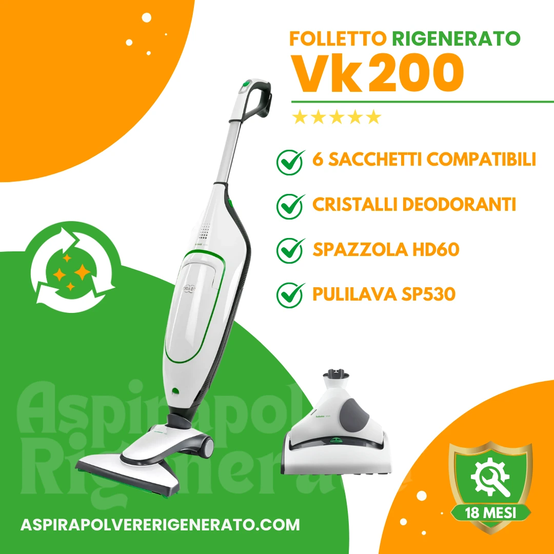 Folletto VK200 con Spazzola HD60 e Pulilava SP530, Sacchetti e Cristalli Deodoranti Inclusi