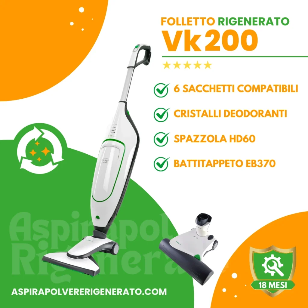 Folletto VK200 con Spazzola HD60 e Battitappeto EB370, Sacchetti e Cristalli Deodoranti Inclusi