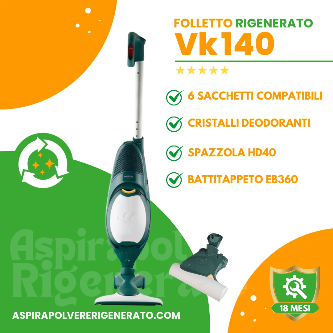 Folletto VK140 con Spazzola HD40 + Battitappeto EB360, Sacchetti + Cristalli Deodoranti