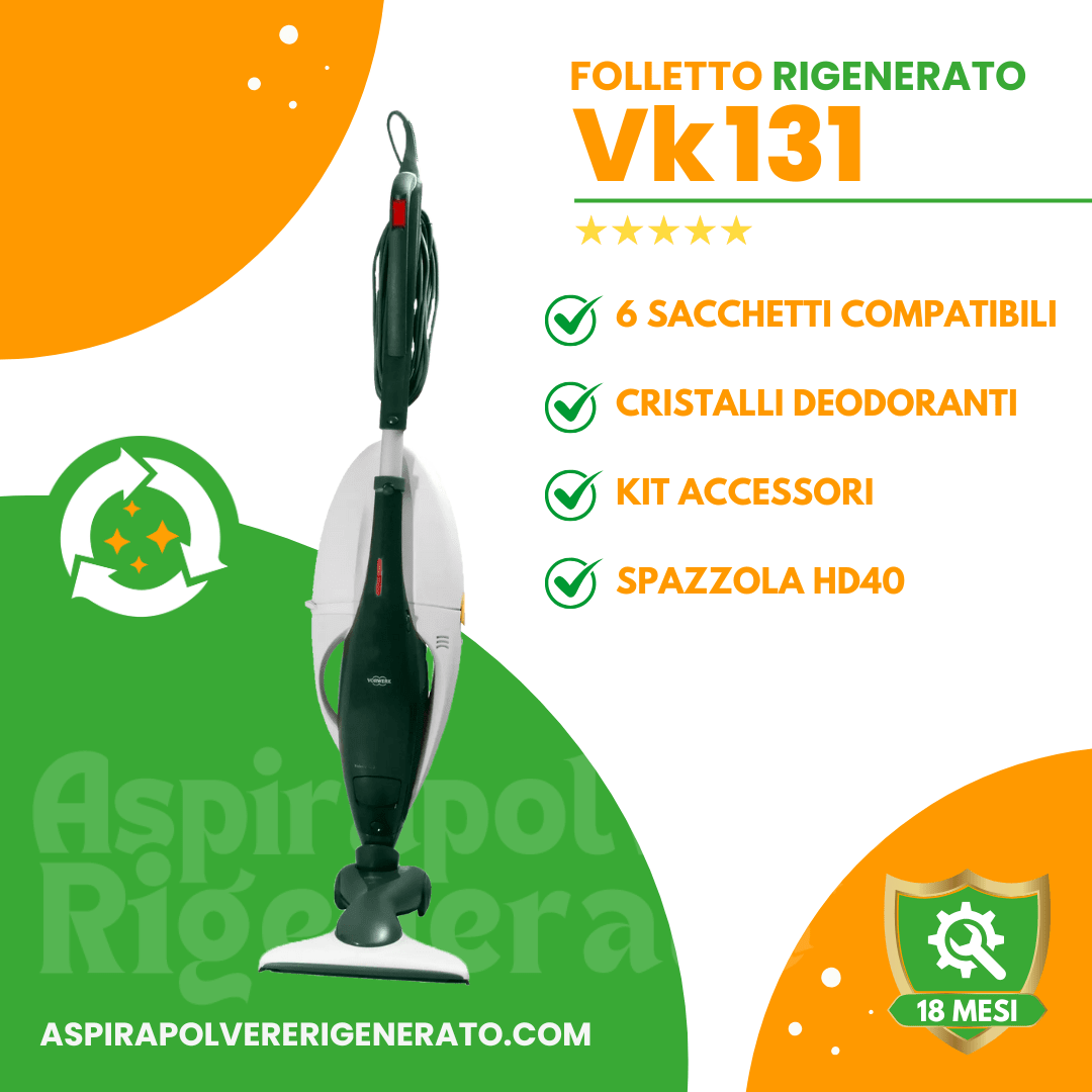 Folletto VK131 con Spazzola HD40 + Kit Tubi, Sacchetti + Cristalli Deodoranti