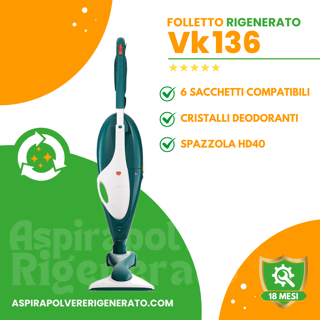 Folletto VK136 con Spazzola HD40 + Sacchetti + Cristalli Deodoranti