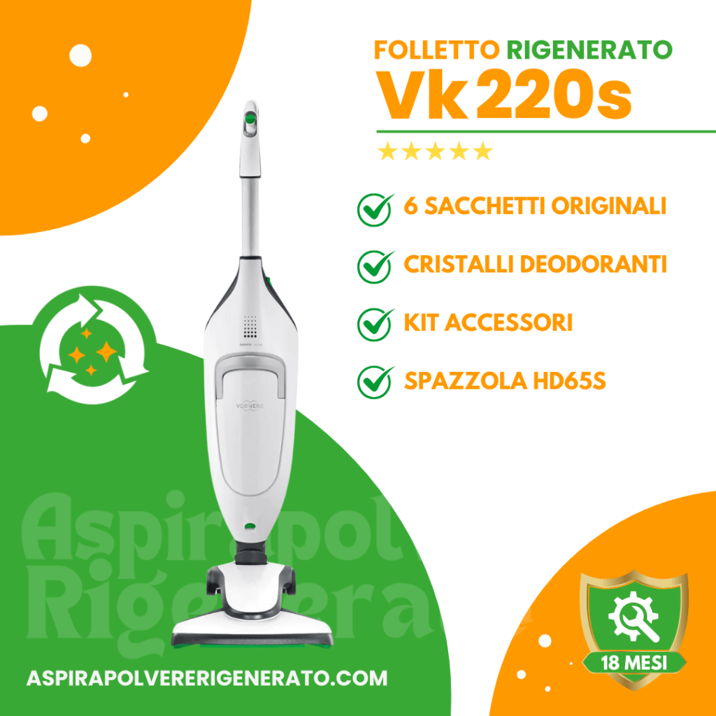 Folletto VK220s con Spazzola HD65S + Tubo Flessibile + Kit Accessori