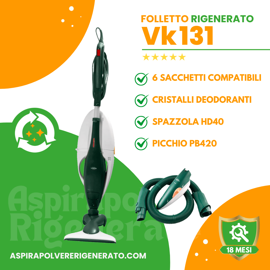 Folletto VK131 con Spazzola HD40 + Picchio PB420, Sacchetti + Cristalli Deodoranti