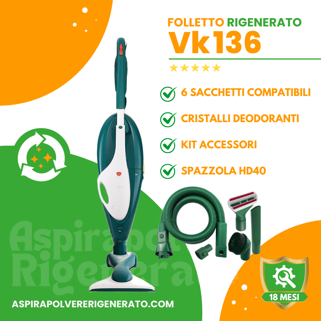 Folletto VK136 con Spazzola HD40 + Kit Tubi, Sacchetti + Cristalli Deodoranti