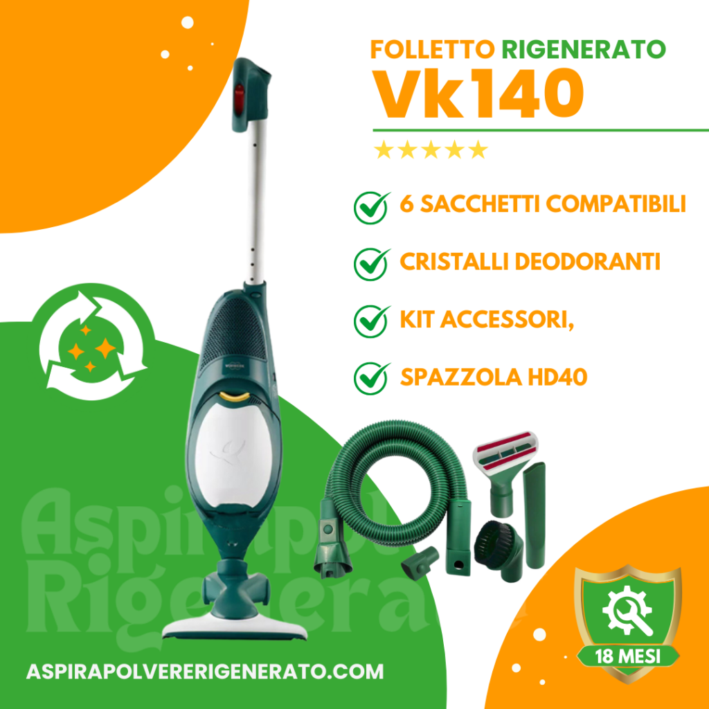 Folletto VK140 con Spazzola HD40 + Kit Tubi, Sacchetti + Cristalli Deodoranti