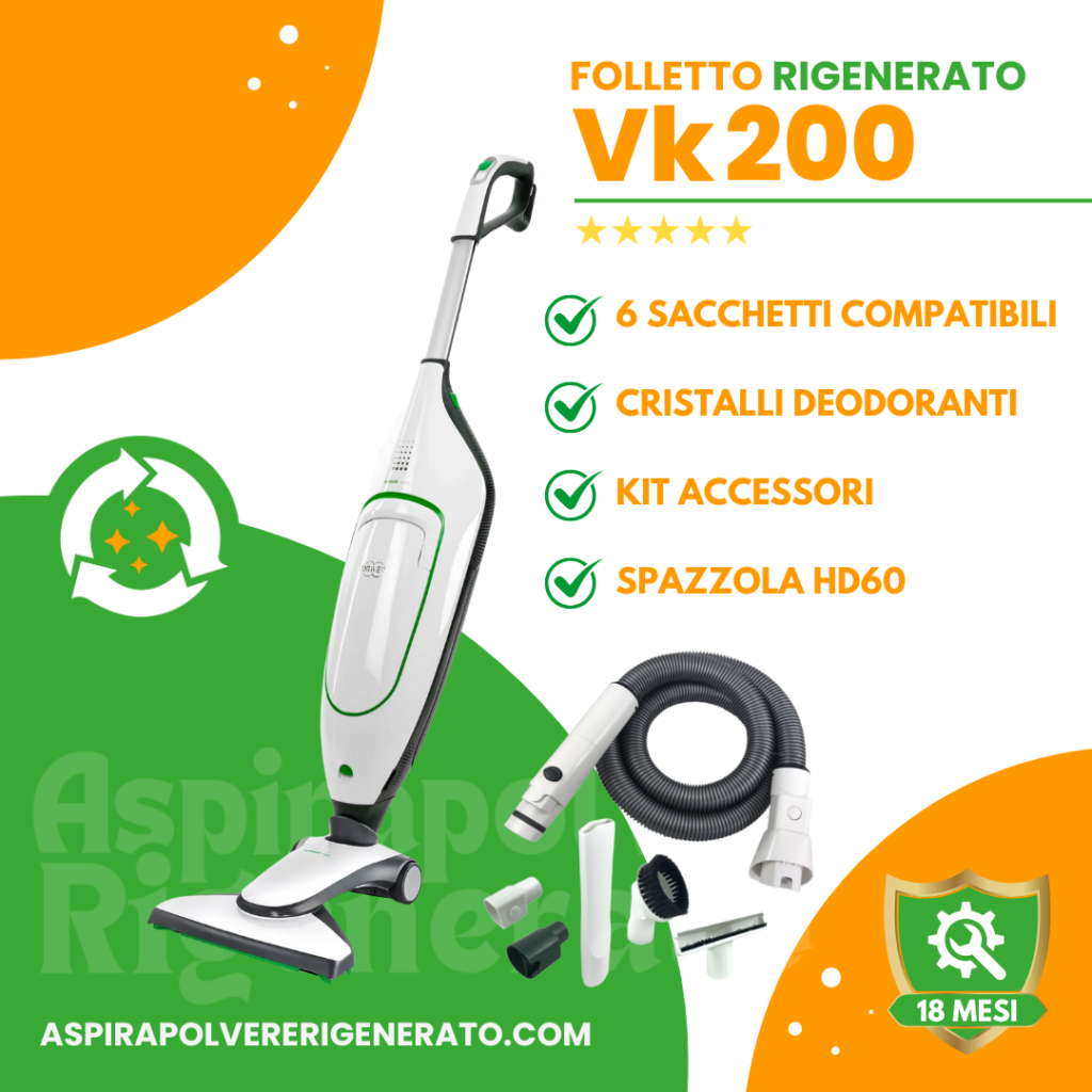 Folletto VK200 con Spazzola HD60 con Kit Accessori e Tubi, Sacchetti e Cristalli Deodoranti